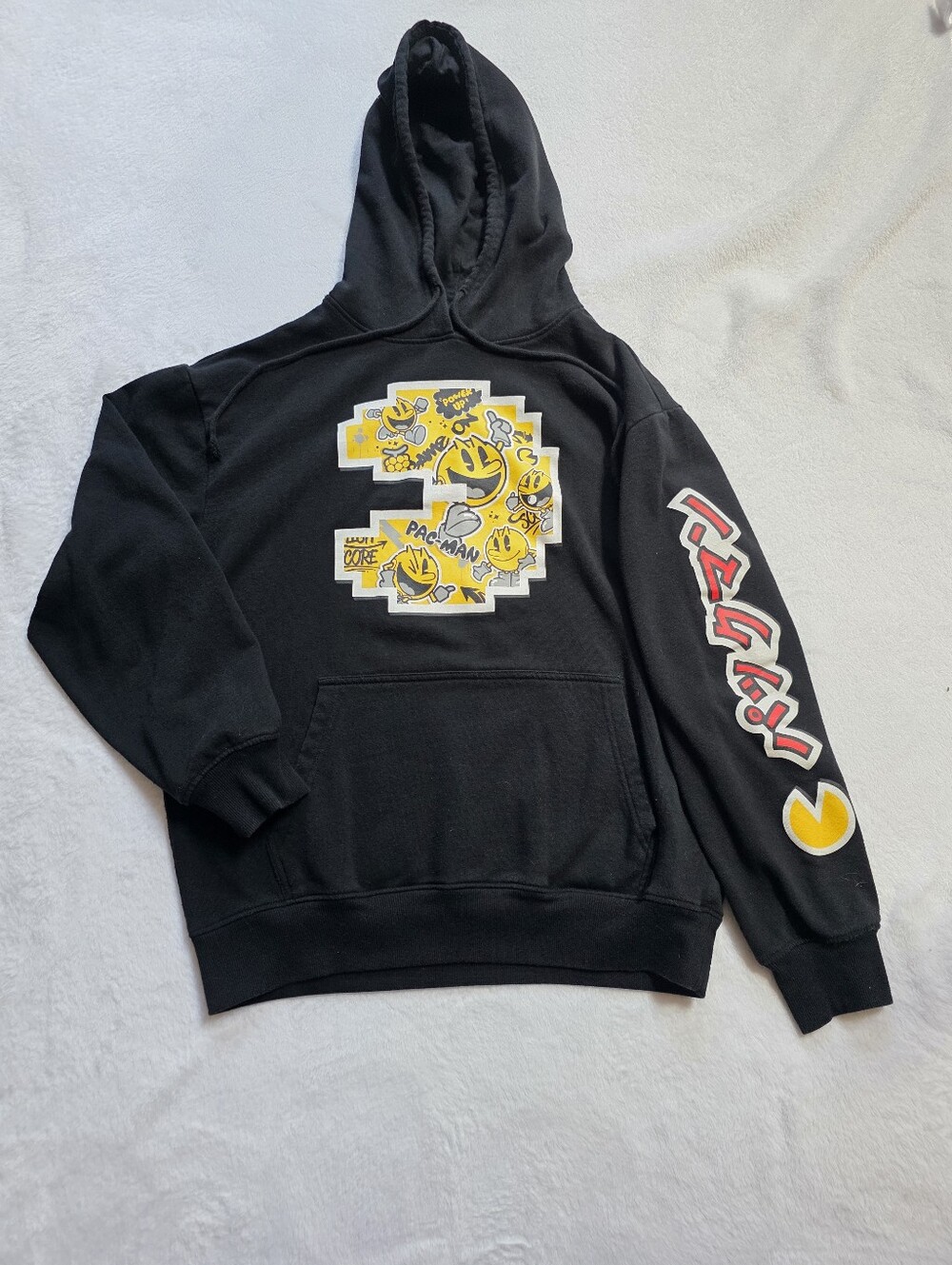 Pac-Man Black Graphic Hoodie Sweatshirt Retro Arcade Gamer Size M